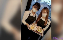 打工夥伴的咖啡店員・黑髮的那個女孩和巨乳妹一起搞3P