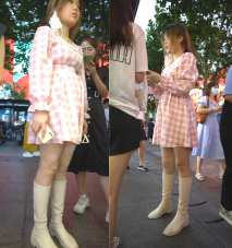 街頭尾隨抄底穿著格子裙的小美女 竟然是透明的小內內 可以看到她性感的逼毛