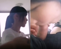 學生情侶大白天直接在學校樓道吃棒棒 美眉很害羞 技術也很生疏 還要拔下小內內吃