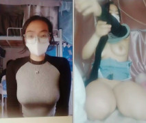 【夏天的學校】真實女大學生，舍友還以為是在抖音直播，一會兒躲床上，脫光摳逼一手水