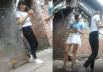 街頭幾十個妹子，選妃現場偷拍，黑衣嫩妹，一線天，站著操逼有創意