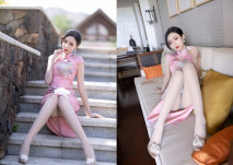 【極品唯美】秀人超人氣女神『王馨瑤』小范冰冰-粉色旗袍 無內肉絲