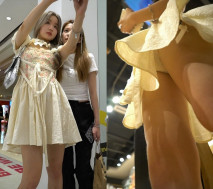 大師商場尾隨偷拍幾個氣質顏值美女裙底,手拿飲料網紅臉小姐姐和同學逛街！外純內騷！吊帶裙配騷丁